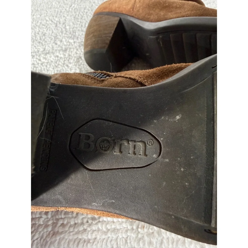 Born Brown Suede Ruched Ankle‎ Boots Women Size 9.5 M Block Heel Side Zip